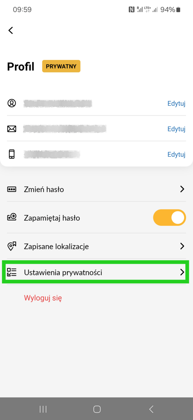 profil aplikacja usuwanie konta itaxi